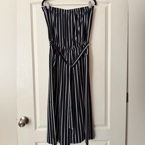 Elegant Black and White Striped Strapless Romper